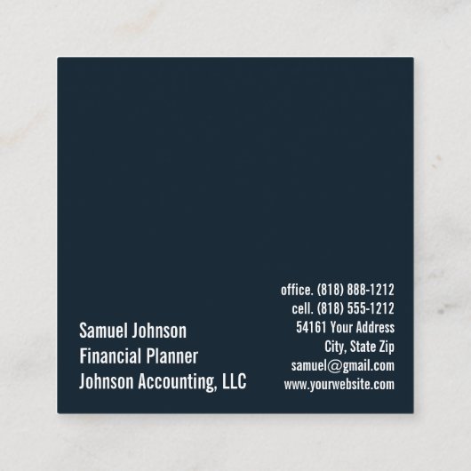 Financieel Planner Accountant Vermogensbeheer Vierkante Visitekaartje (Achterkant)