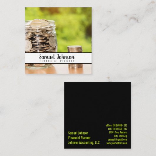 Financieel Planner Accountant Vermogensbeheer Vierkante Visitekaartje (Voorkant / Achterkant)