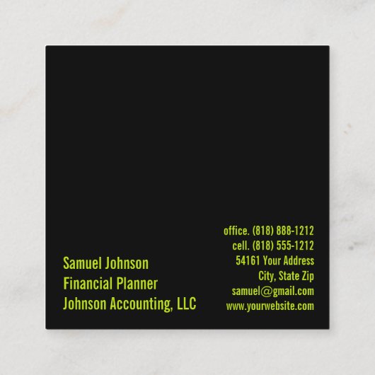 Financieel Planner Accountant Vermogensbeheer Vierkante Visitekaartje (Achterkant)