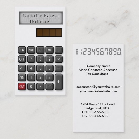 Financieel rekenmachine Visitekaartje (wit) (Voorkant / Achterkant)