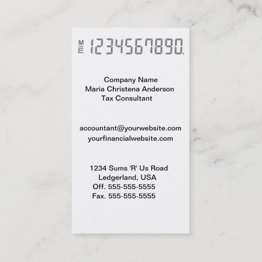 Financieel rekenmachine Visitekaartje (wit) (Achterkant)