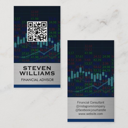 Financiële aandelenkaart | QR-labelscan  Visitekaartje (Voorkant / Achterkant)