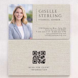 Financiële adviseur linnen foto QR-code Visitekaartje