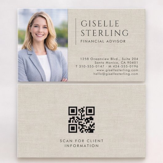 Financiële adviseur linnen foto QR-code Visitekaartje