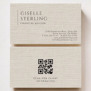 Financiële adviseur Luxe neutrale linnen QR-code Visitekaartje