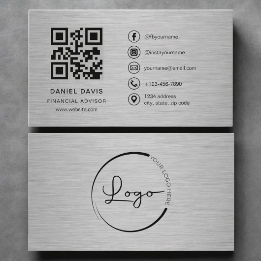 Financiële adviseur Metaal QR-code Visitekaartje
