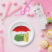 Financiële beveiliging met rode paraplu papieren bordje (Feest)