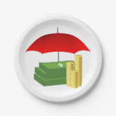 Financiële beveiliging met rode paraplu papieren bordje (Voorkant)