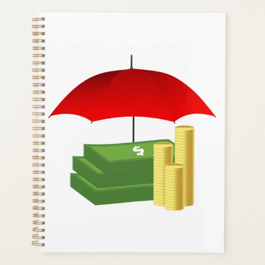 Financiële beveiliging met rode paraplu planner (Voorkant)