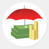 Financiële beveiliging met rode paraplu ronde sticker (Voorkant)