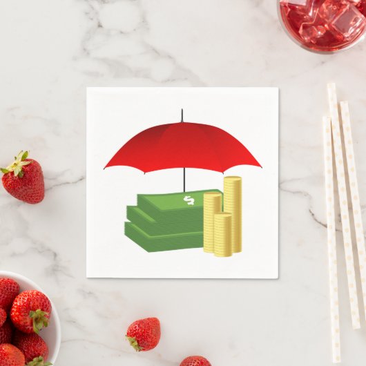 Financiële beveiliging met rode paraplu servet (Insitu)