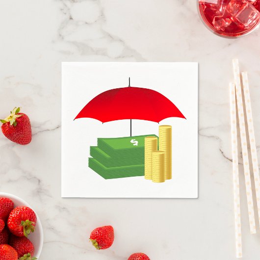 Financiële beveiliging met rode paraplu servet