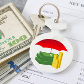 Financiële beveiliging met rode paraplu sleutelhanger