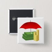 Financiële beveiliging met rode paraplu vierkante button 5,1 cm (Voorkant /achterkant)