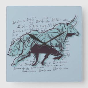 Financiering van aandelenmarktanalyse vierkante klok