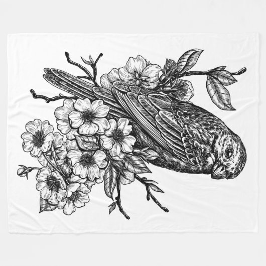 Finch op kersenbranche fleece deken (Voorkant (Horizontaal))