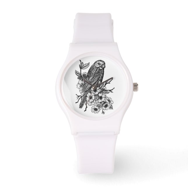 Finch op kersenbranche horloge (Voorkant)