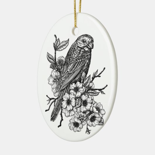 Finch op kersenbranche keramisch ornament (Links)