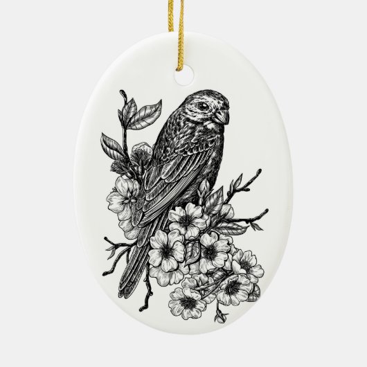 Finch op kersenbranche keramisch ornament (Achterkant)