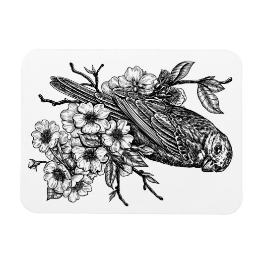 Finch op kersenbranche magneet (Horizontaal)