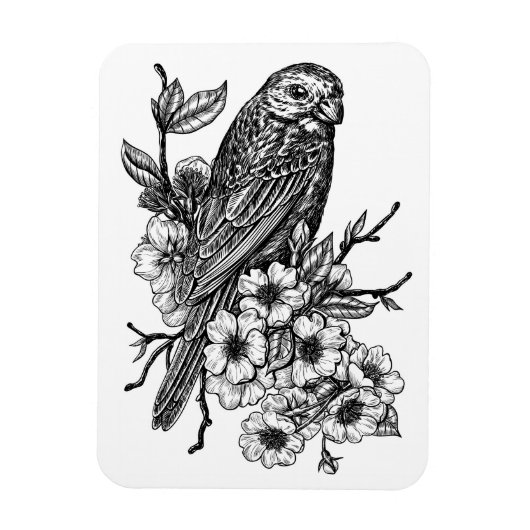 Finch op kersenbranche magneet (Verticaal)