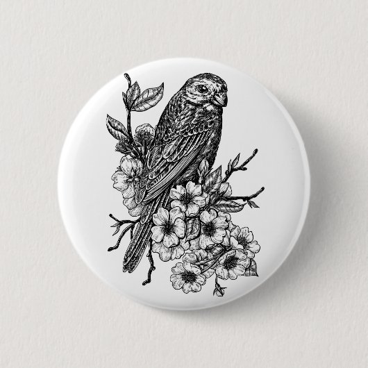Finch op kersenbranche ronde button 5,7 cm (Voorkant)
