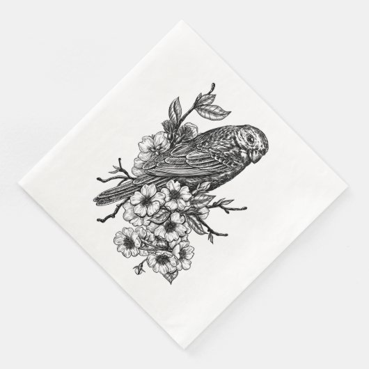 Finch op kersenbranche servet (Hoek)