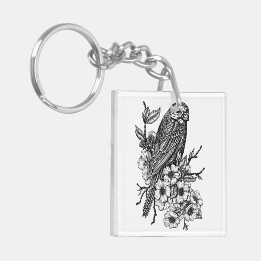 Finch op kersenbranche sleutelhanger (Voorkant Links)