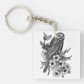 Finch op kersenbranche sleutelhanger (Voorkant)