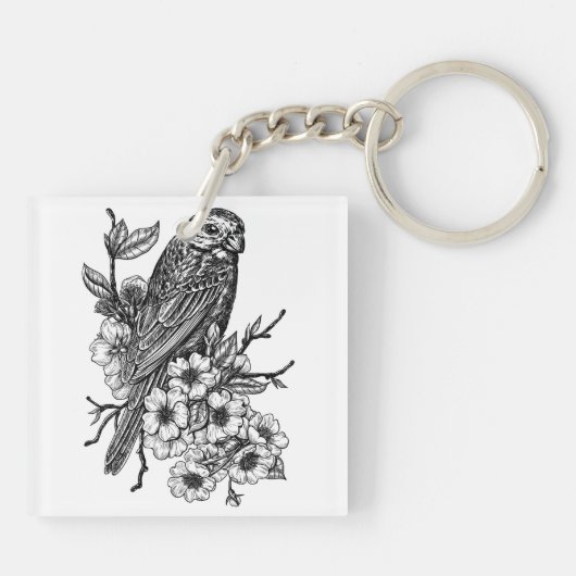 Finch op kersenbranche sleutelhanger (Achterkant)