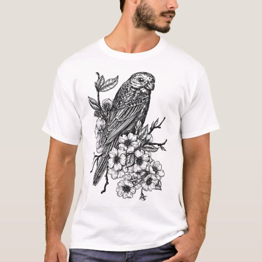 Finch op kersenbranche t-shirt (Voorkant)
