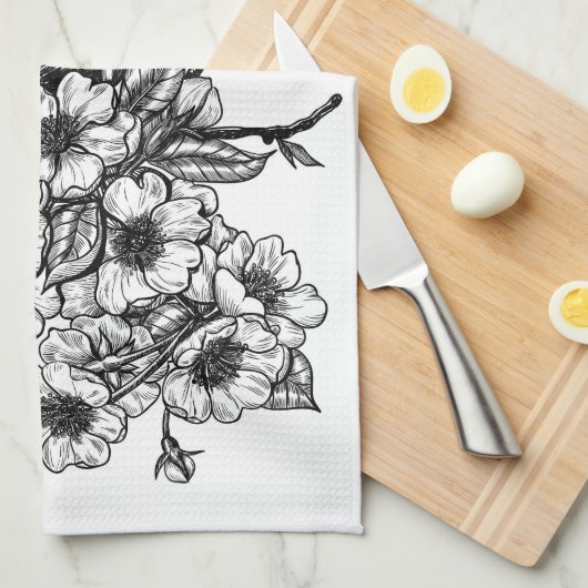 Finch op kersenbranche theedoek (Quarter Fold)