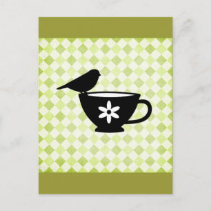 Finch op Teacup Silhouette Briefkaart