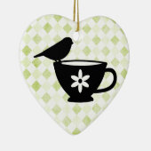Finch op Teacup Silhouette Keramisch Ornament (Rechts)