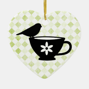Finch op Teacup Silhouette Keramisch Ornament