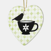 Finch op Teacup Silhouette Keramisch Ornament (Links)