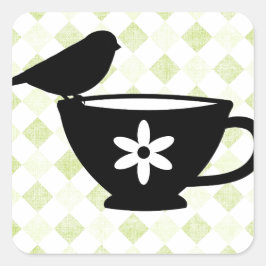 Finch op Teacup Silhouette Vierkante Sticker