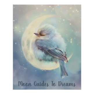 Finch vogel baby slapen op Moon Perfect Poster