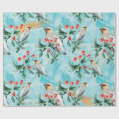 Finch vogel, kerstgroen, rode bessen cadeaupapier (Vlak)