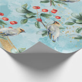 Finch vogel, kerstgroen, rode bessen cadeaupapier (Hoek)