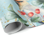 Finch vogel, kerstgroen, rode bessen cadeaupapier (Rol Hoek)