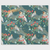 Finch vogel, kerstgroen, rode bessen cadeaupapier (Vlak)