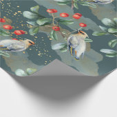 Finch vogel, kerstgroen, rode bessen cadeaupapier (Hoek)