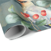 Finch vogel, kerstgroen, rode bessen cadeaupapier (Rol Hoek)