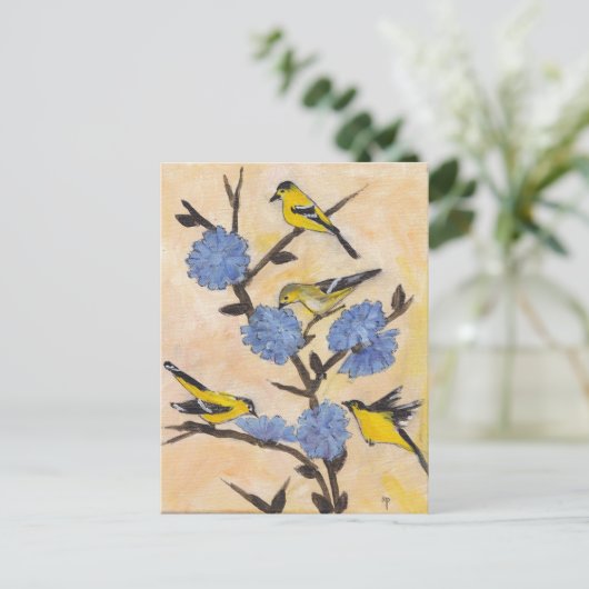 Finches op cichorei briefkaart (Staand voorkant)