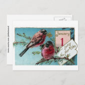 Finches op Pine Tree  Nieuwjaar Feestdagenkaart (Voorkant / Achterkant)