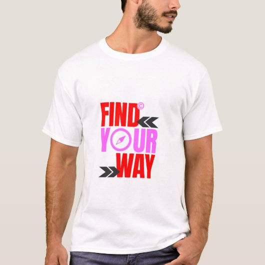 "Find On The Way" Wit T-shirt – vet rood en roze (Voorkant)