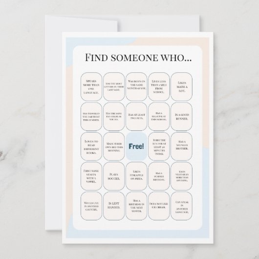 Find Someone Who Classroom Bingo Activity Kaart (Voorkant)