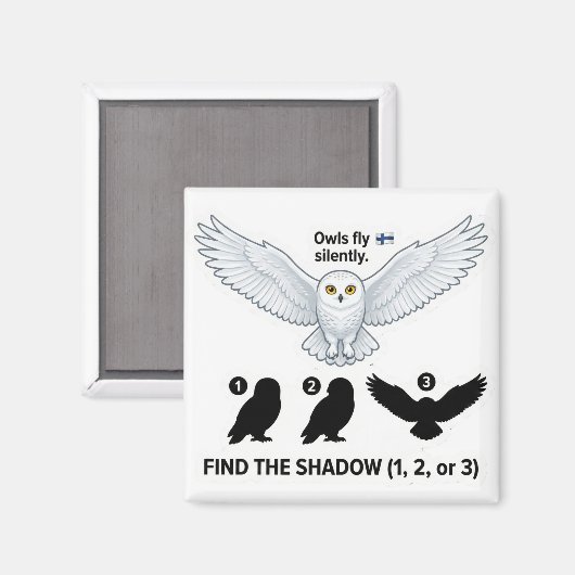 Find the Shadow – Snowy Owl Learning Magnet (Voorkant / Achterkant)
