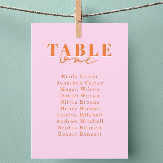 FIND YOUR SEAT! Pink Orange Bold Font Wedding Kaart